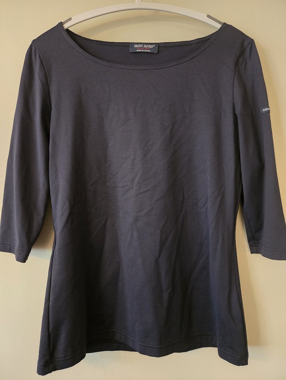 Saint James French Navy Blue 3/4 Sleeve Boatneck Top [XS / US 6] Stretch Lycra